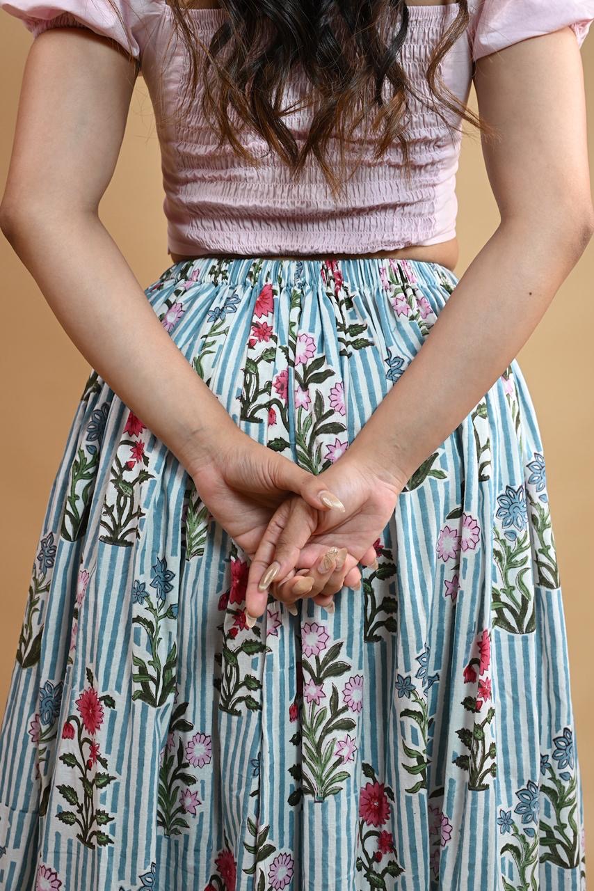 FLORAL STRIPE SKIRT