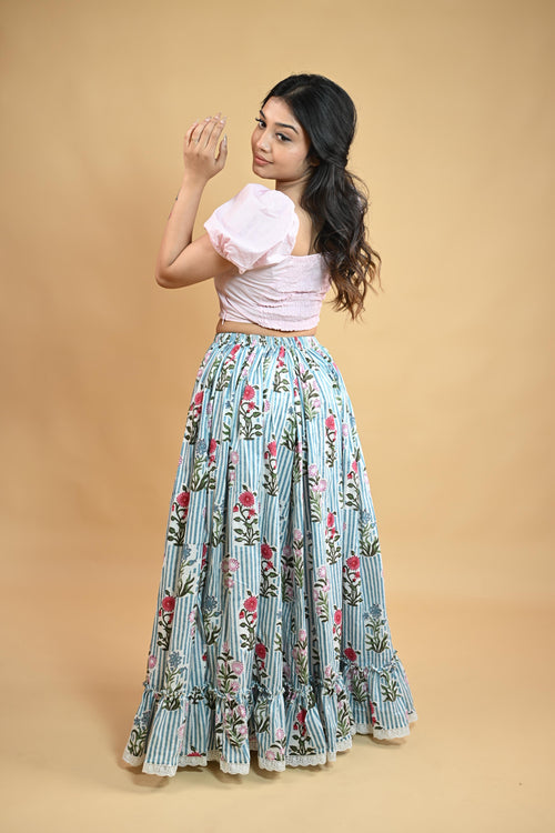 FLORAL STRIPE SKIRT